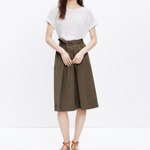 Madewell Tie Waist Midi Cotton Olive Skirt - Sz M
